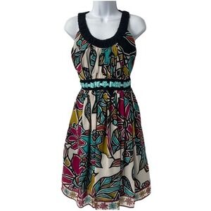 Nicole by Nicole Miller Multicolor Empire‎ Waist Belted Dress Size 6